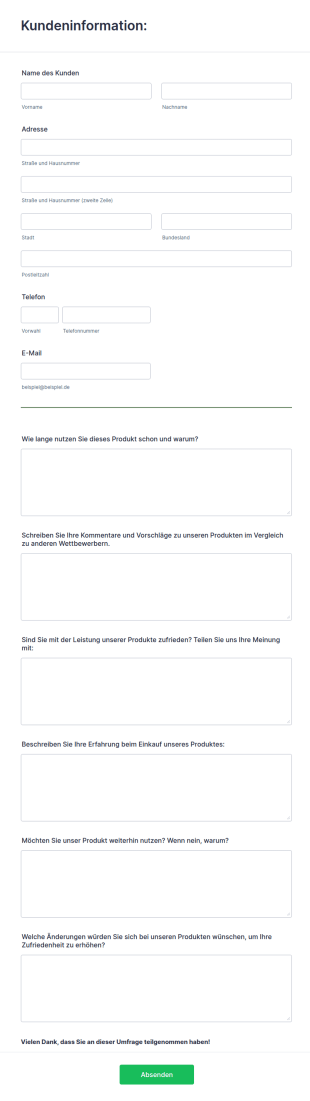 Formular Zur Produkt Umfrage