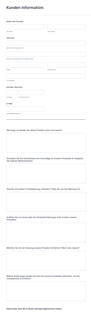 Formular Zur Produkt Umfrage Form Template