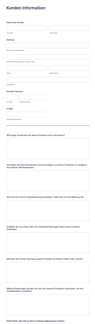 Formular Zur Produkt Umfrage