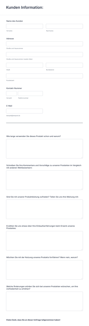 Formular Zur Produkt Umfrage Form Template