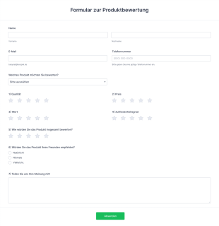 Formular Zur Produktbewertung Form Template