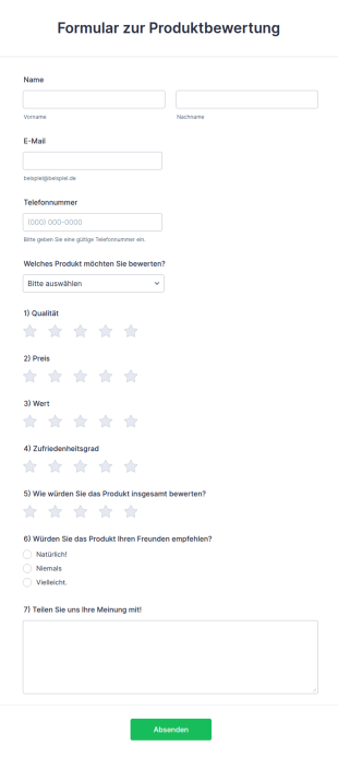 Formular Zur Produktbewertung