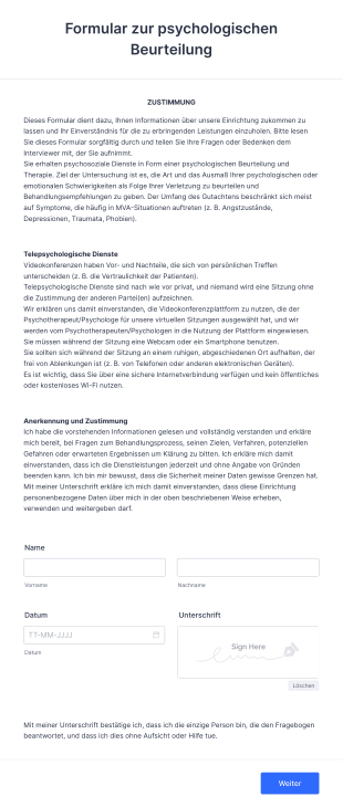 Formular Zur Psychologischen Beurteilung Form Template