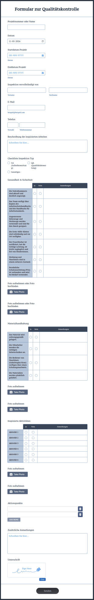 Formular Zur Qualitätskontrolle