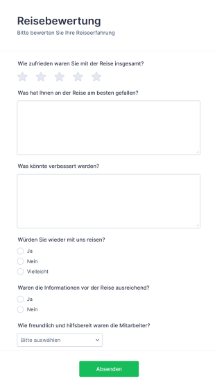 Formular Zur Reisebewertung