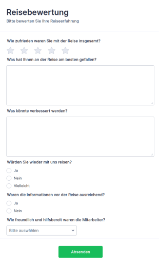 Formular Zur Reisebewertung