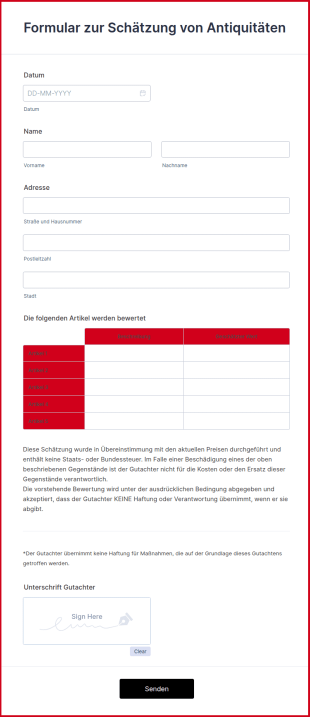 Formular Zur Schätzung Von Antiquitäten