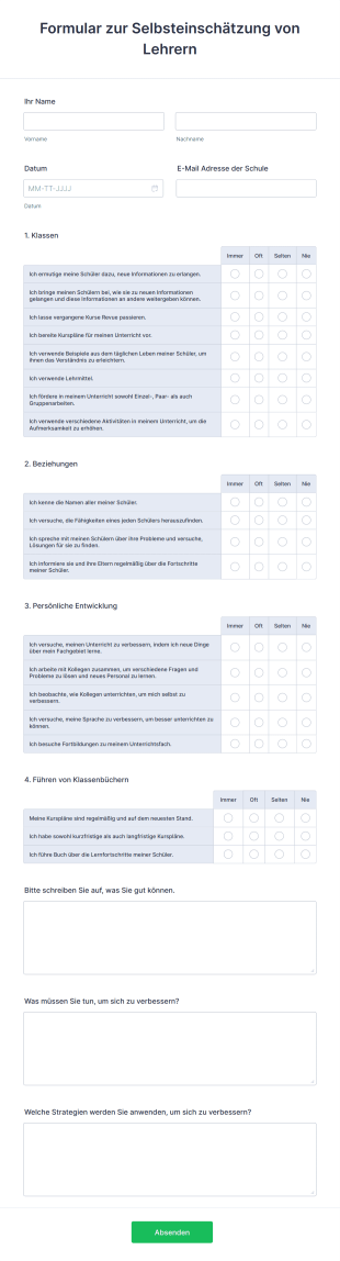 Formular Zur Selbsteinschätzung Von Lehrern Form Template