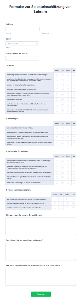 Formular Zur Selbsteinschätzung Von Lehrern