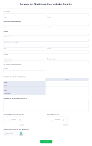 Formular Zur Stornierung Der Erweiterten Garantie Form Template