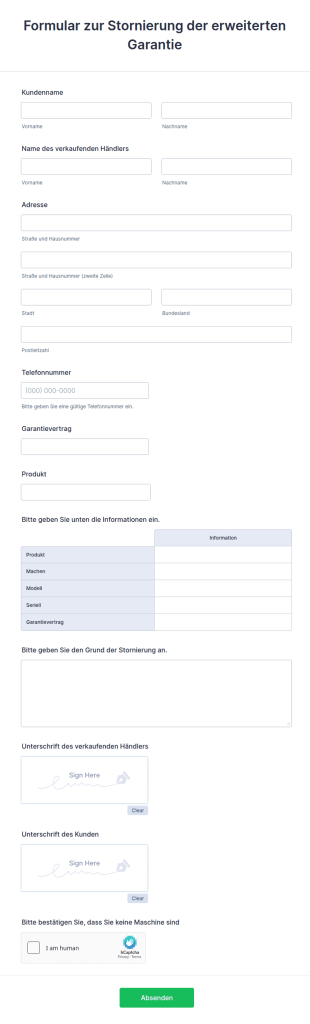 Formular Zur Stornierung Der Erweiterten Garantie