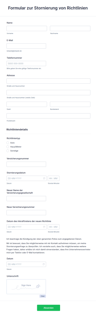 Formular Zur Stornierung Von Richtlinien