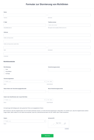 Formular Zur Stornierung Von Richtlinien