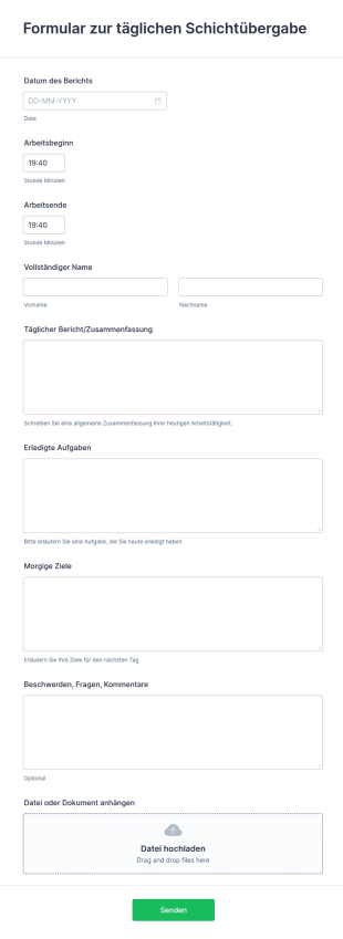 Formular Zur Täglichen Schichtübergabe