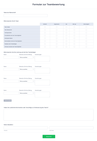 Formular Zur Teambewertung Form Template