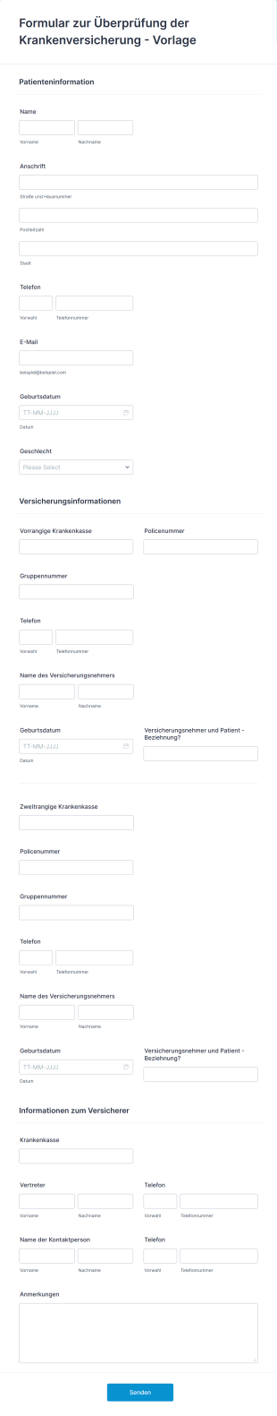 Formular Zur Überprüfung Der Krankenversicherung Vorlage Form Template