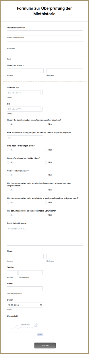 Formular Zur Überprüfung Der Miethistorie