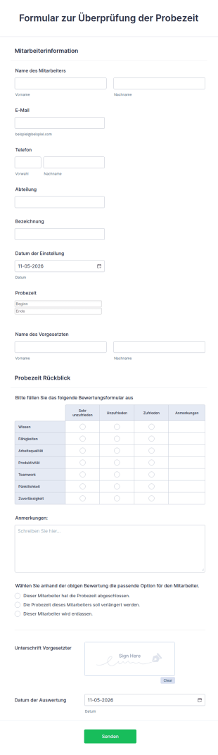 Formular Zur Überprüfung Der Probezeit