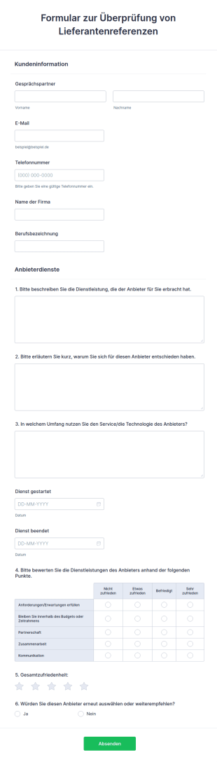 Formular Zur Überprüfung Von Lieferantenreferenzen
