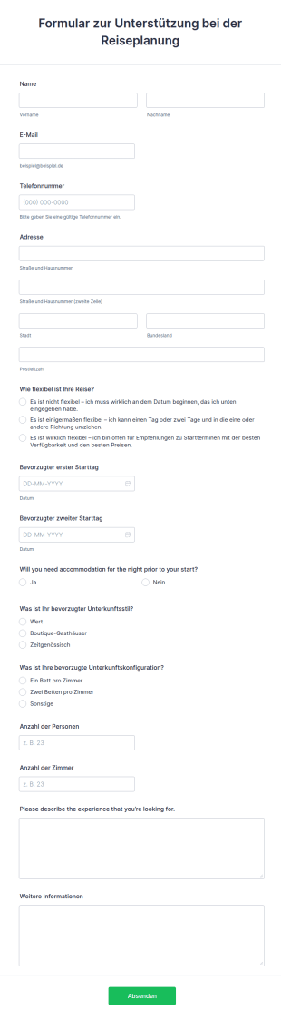 Formular Zur Unterstützung Bei Der Reiseplanung