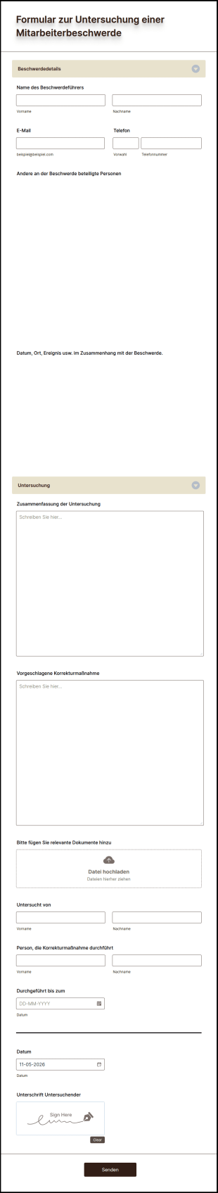 Formular Zur Untersuchung Einer Mitarbeiterbeschwerde