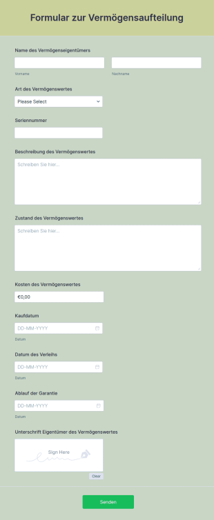 Formular Zur Vermögensaufteilung