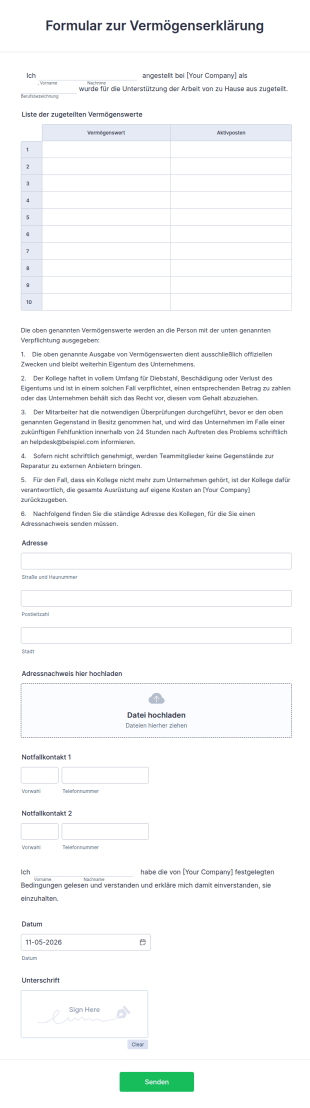 Formular Zur Vermögenserklärung