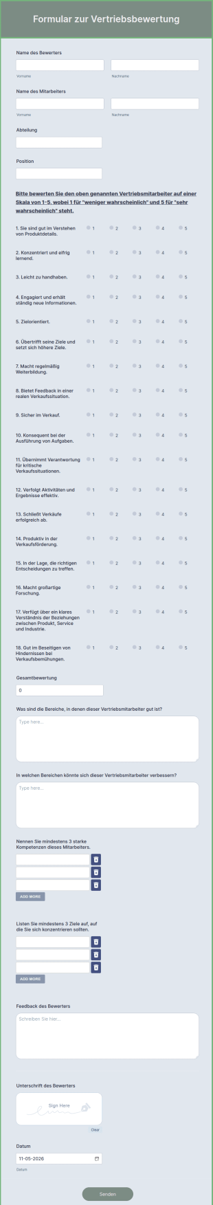 Formular Zur Vertriebsbewertung