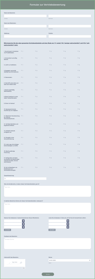 Formular Zur Vertriebsbewertung