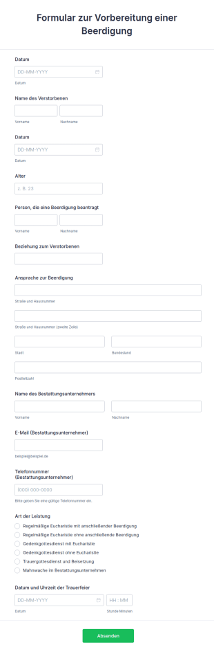 Formular Zur Vorbereitung Einer Beerdigung