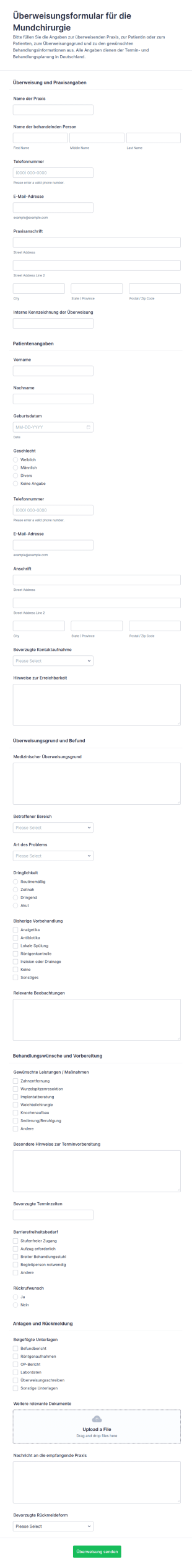 Formular Zur Zahnärztlichen Überweisung Für Oralchirurgie