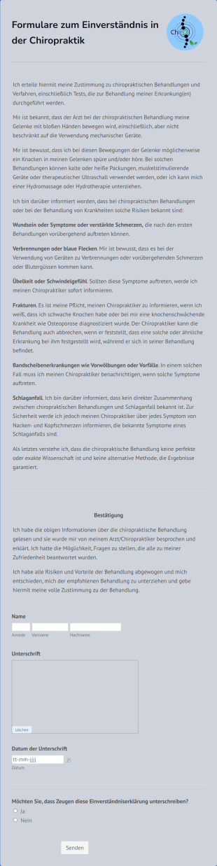 Formulare Zum Einverständnis In Der Chiropraktik