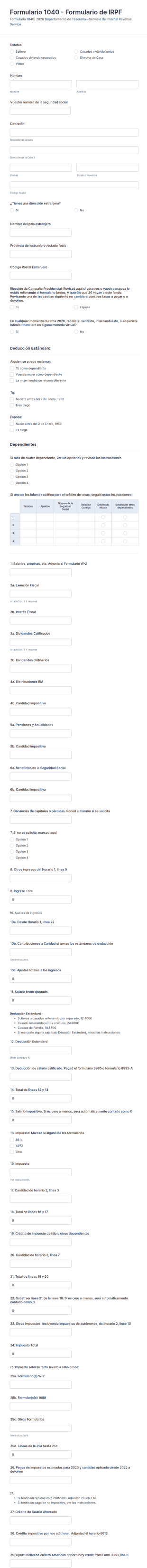 Formulario 1040 Formulario De IRPF