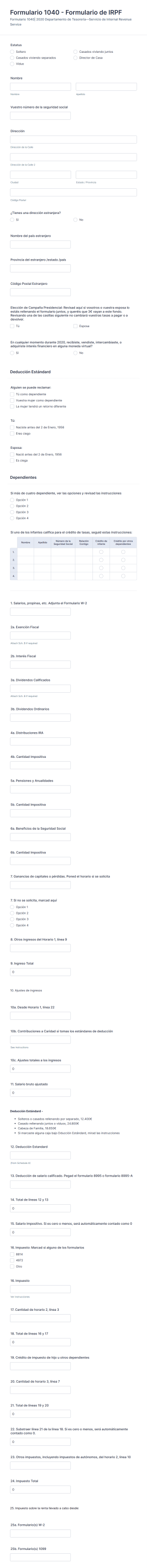 Formulario 1040 Formulario De IRPF