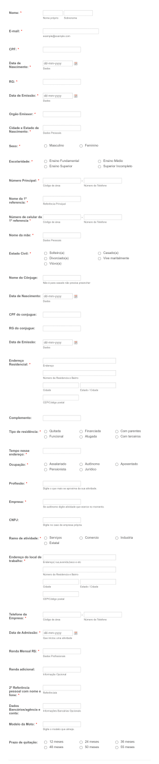 Formulário Análise De Financiamento Form Template