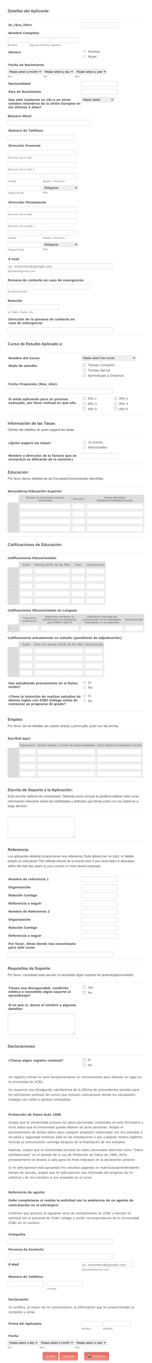 Formulario Aplicación Académica