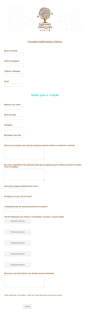 Formulario Atelie Sonhos Criativos