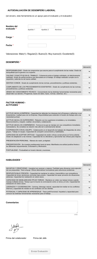 Formulario Autoevaluación Desempeño Laboral Form Template