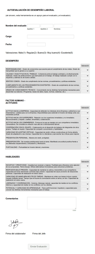 Formulario Autoevaluación Desempeño Laboral