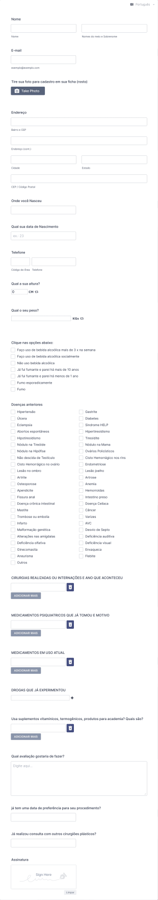 Formulário CIRURGIA PLÁSTICA