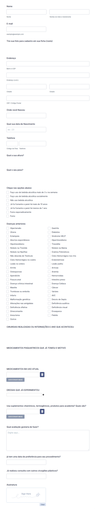 Formulário CIRURGIA PLÁSTICA