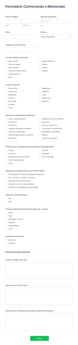 Formulário Conhecendo O Mentorado Form Template