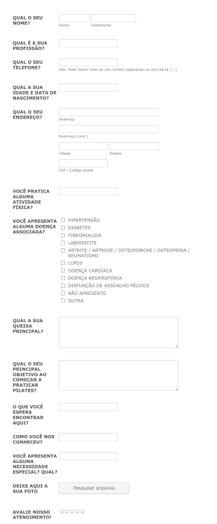 Formulário Control. Pilates PARA NOVOS PACIENTES