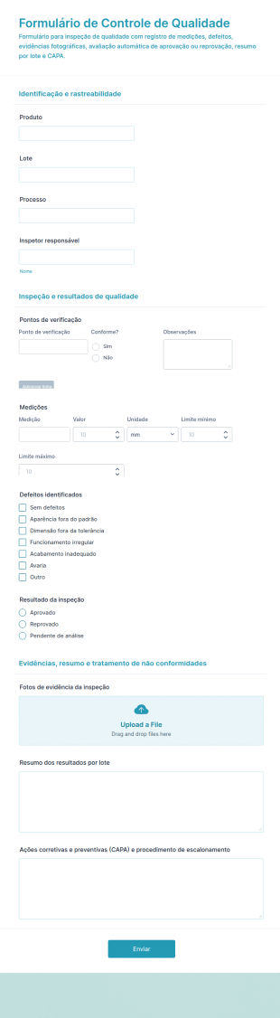 Formulário Controle De Qualidade