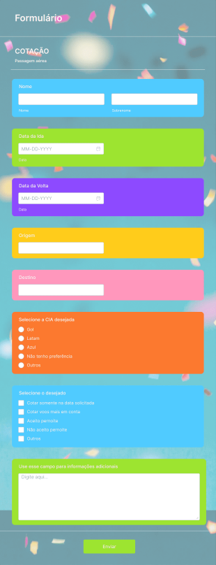 Formulário Cotação De Passagens Form Template
