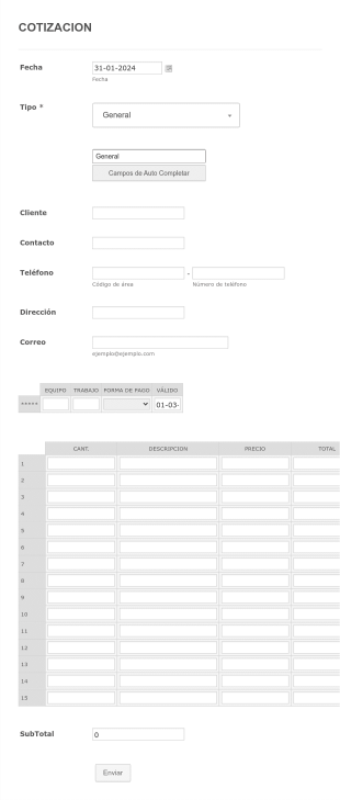 Formulario Cotización Form Template