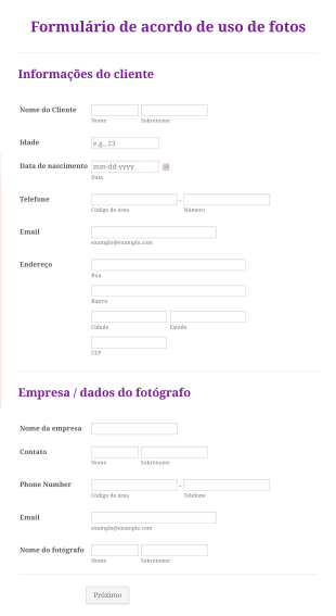 Formulário De Acordo De Uso De Fotos