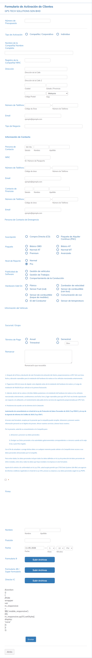 Formulario De Activación De Clientes