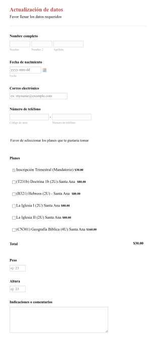 Formulario De Actualización De Datos