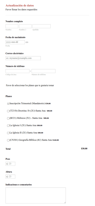Formulario De Actualización De Datos